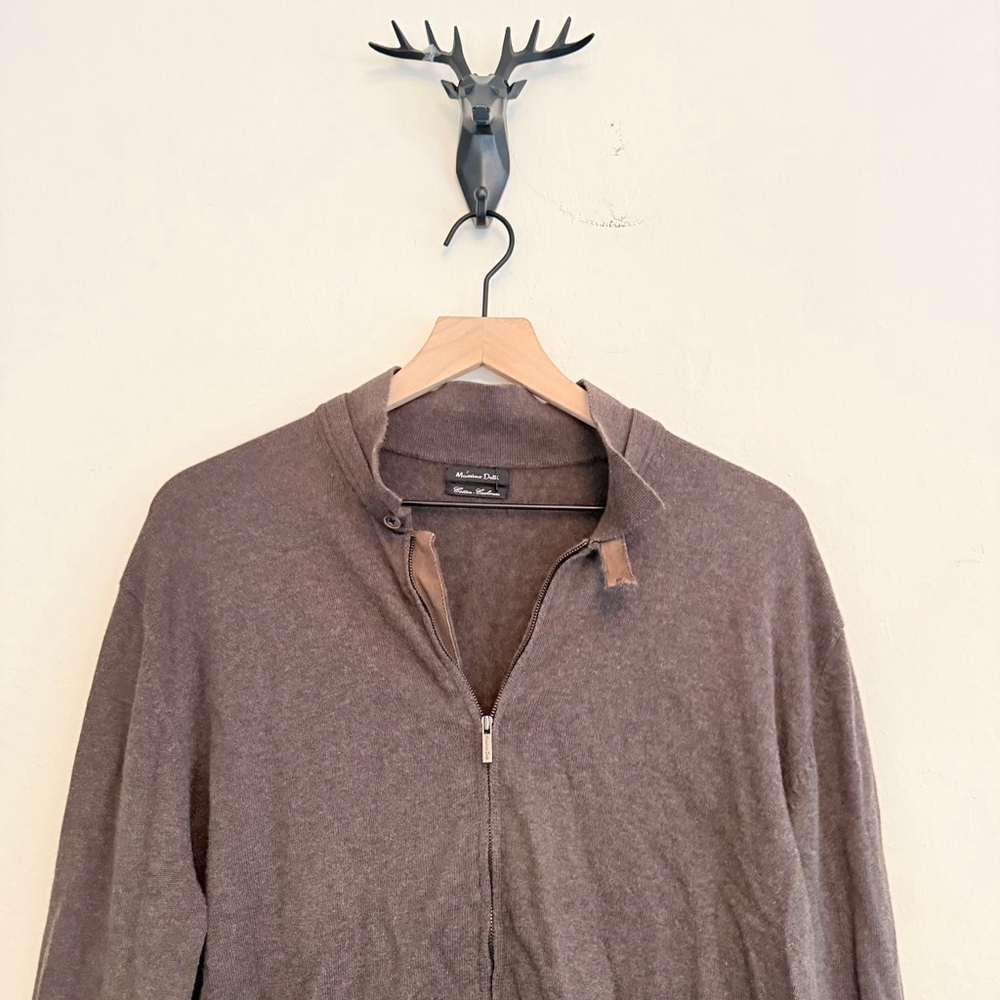 Massimo Dutti Men's Brown Cotton-Cashmere Zip Cardigan Size XXL - Picture 3 of 7